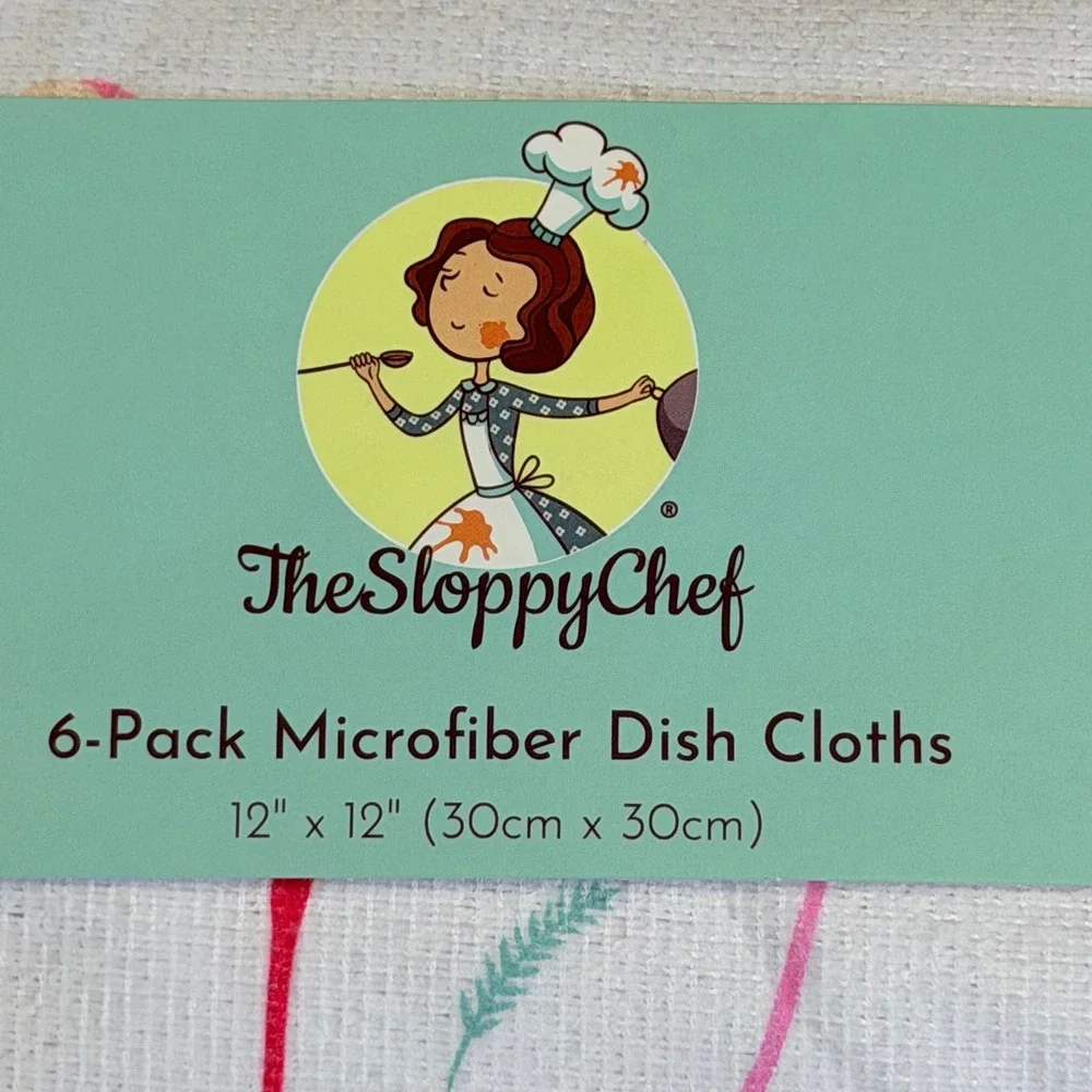 The Sloppy Chef 6-Pack Microfiber Dish Cloths Pink Flamingo 12x12 Arkwright Home